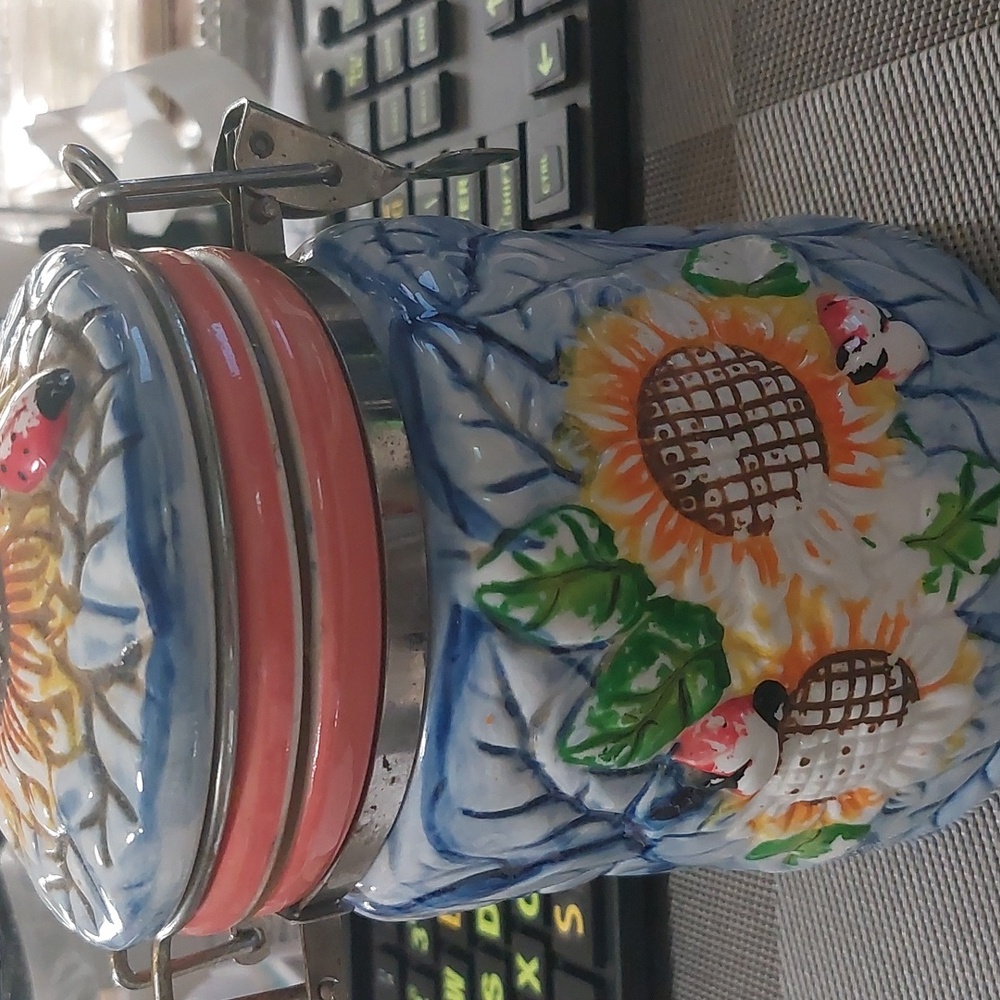 Sunflower/ Ladybug Ceramic Embossed Canister
